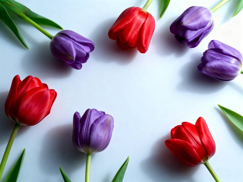 红紫郁金香绽放图片