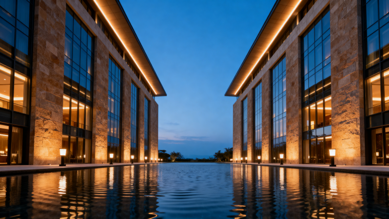 现代建筑夜景倒影图片