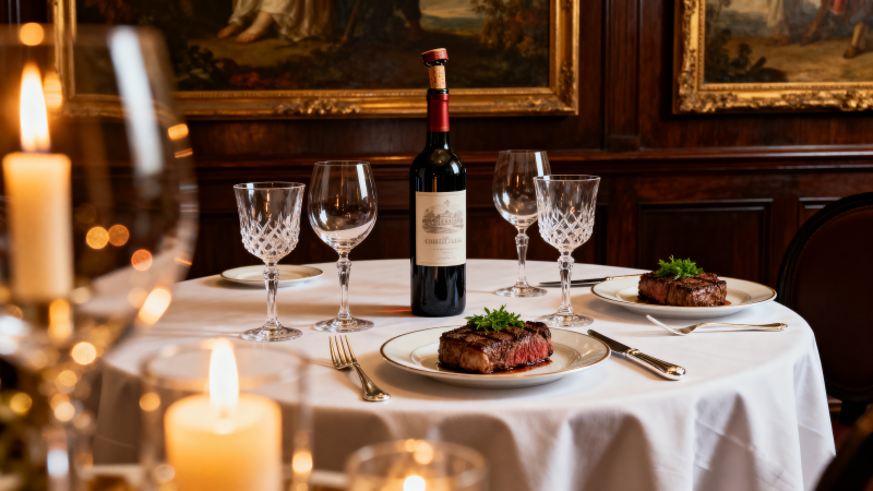 烛光晚餐 红酒牛排图片