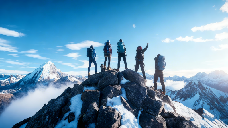 登顶远眺群峰图片