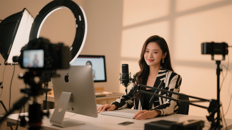 主播在直播间工作图片