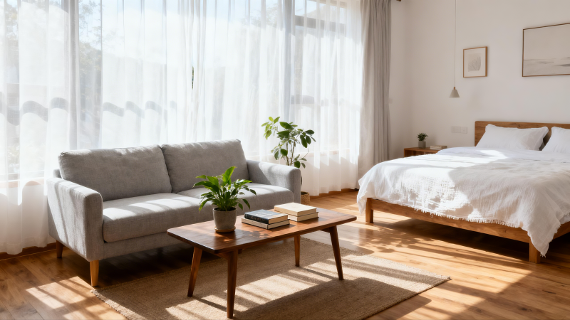 温馨卧室客厅一体图片