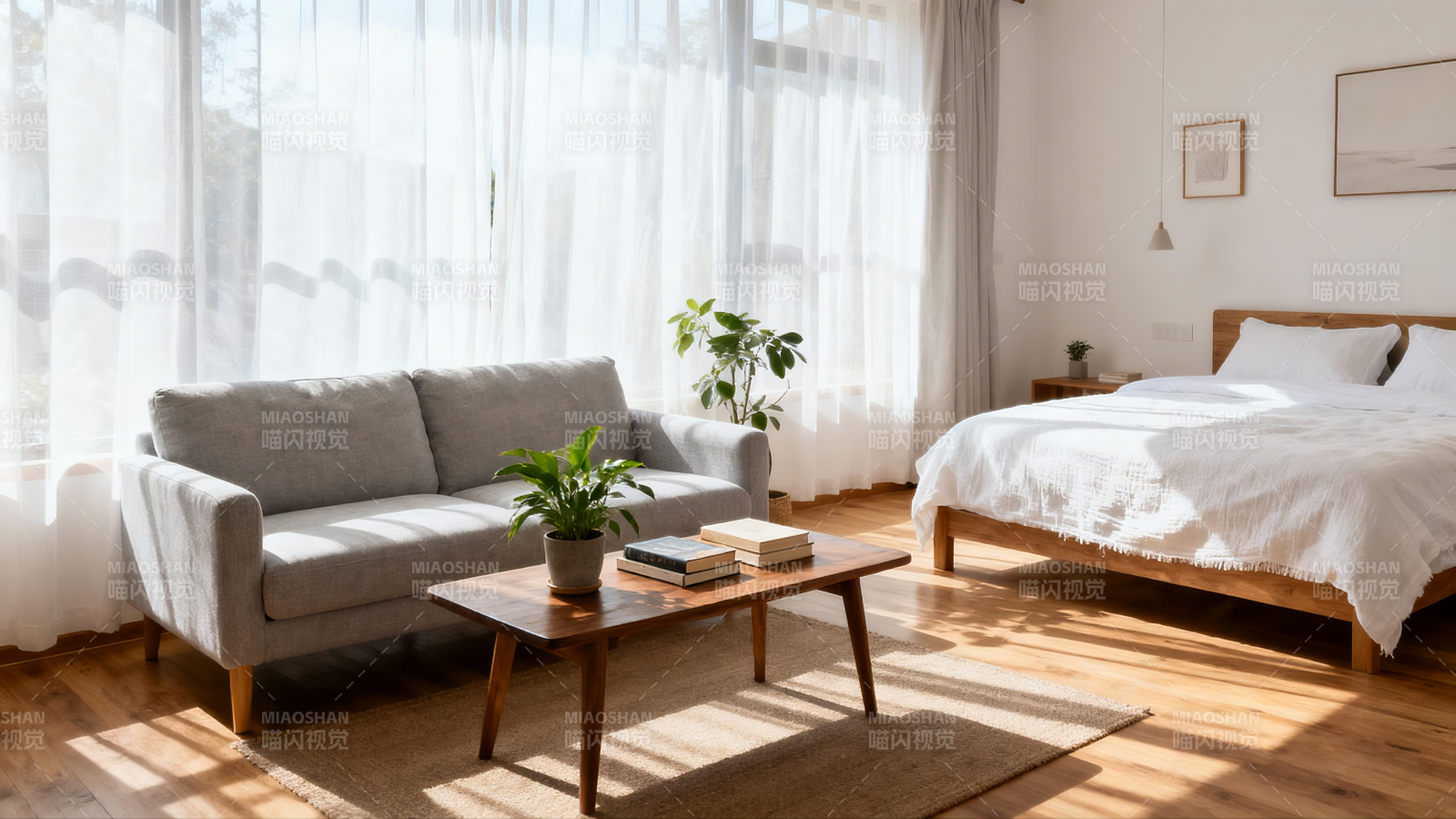 温馨卧室客厅一体图片