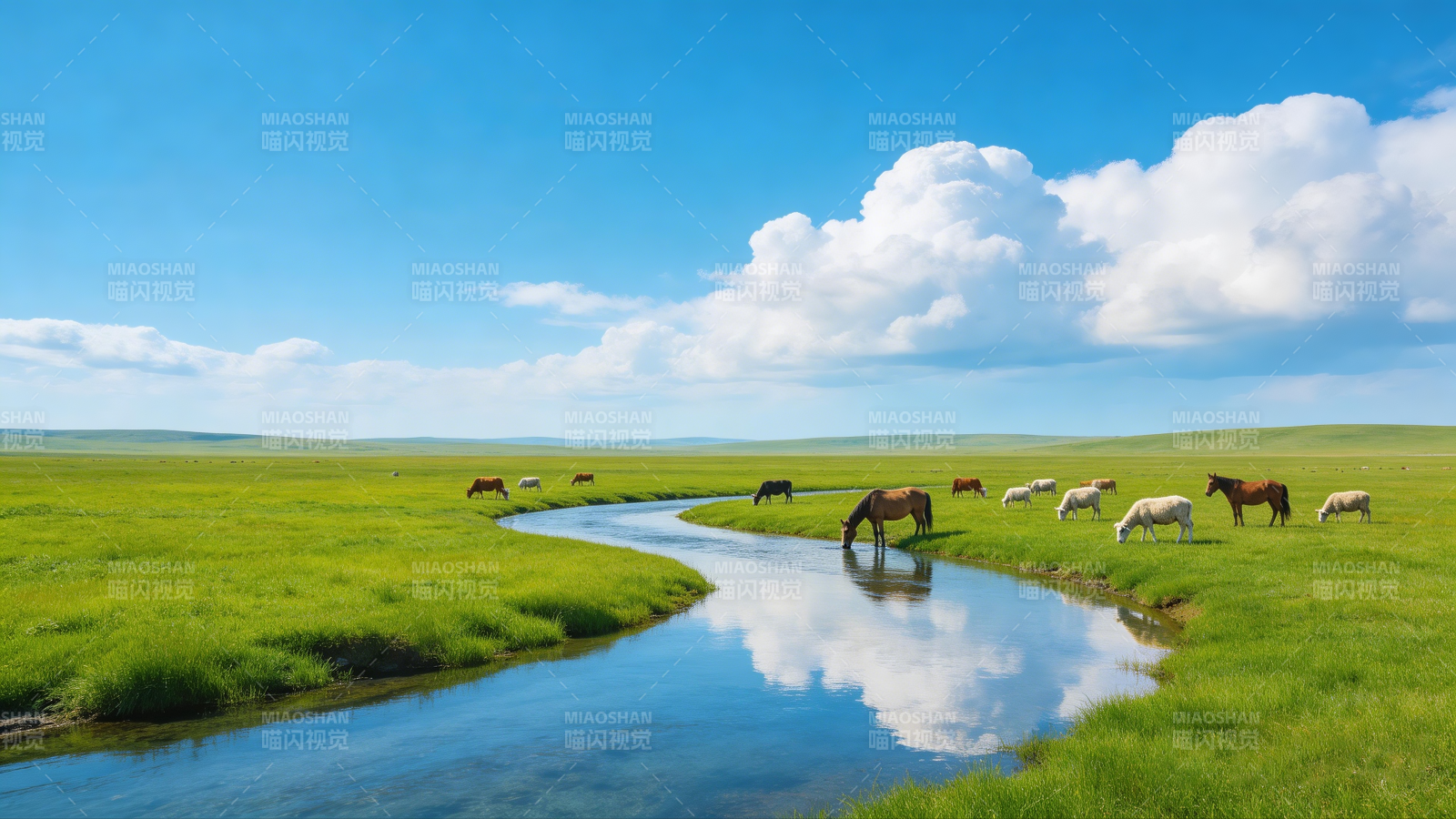 草原牧马图图片