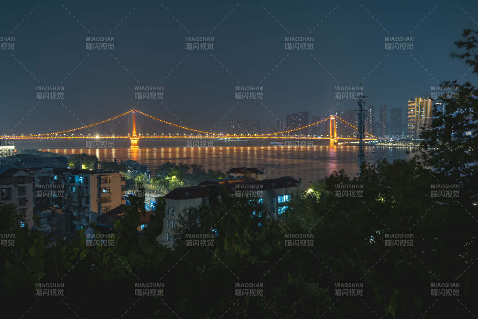 夜桥灯火映江城图片