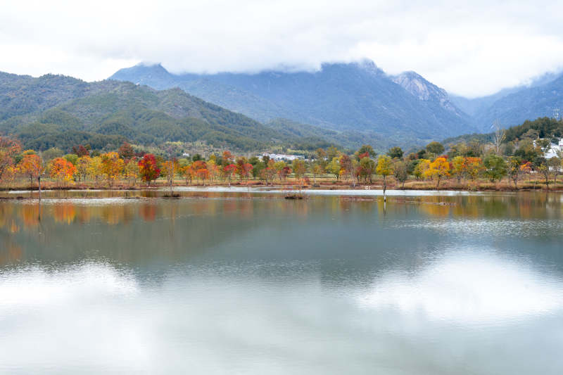 秋湖山影图片