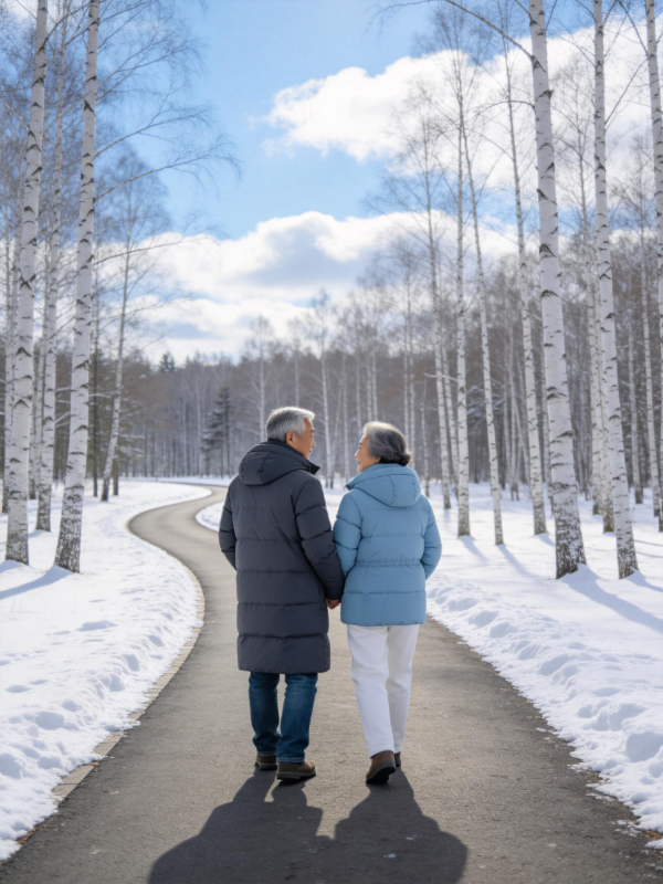 老人冬季行走图片