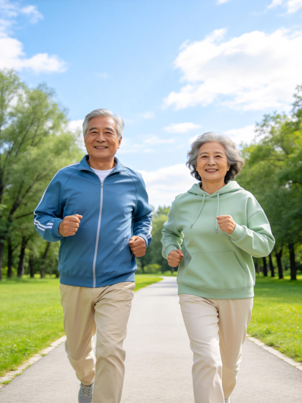 老年夫妇公园慢跑图片