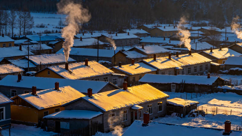 雪乡晨炊图图片