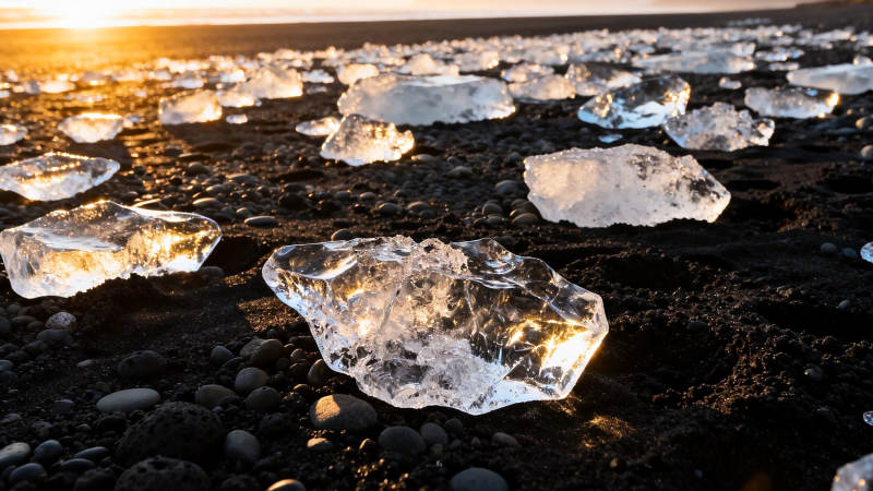 冰晶沙滩日落图片