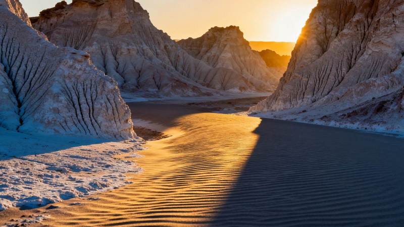 峡谷夕照水波粼粼图片