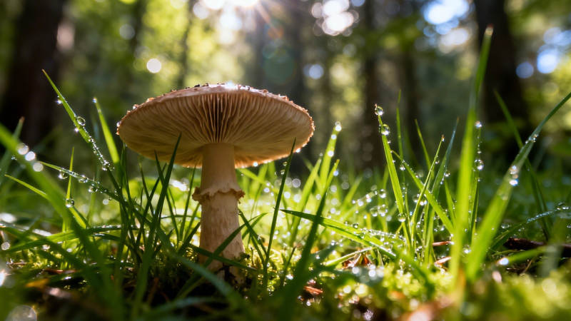 林间晨露菇图片