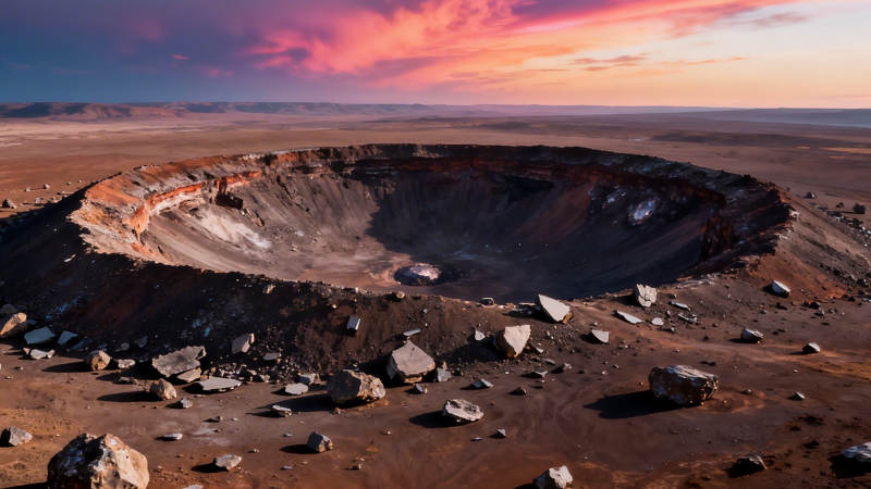 陨石坑日落景象图片