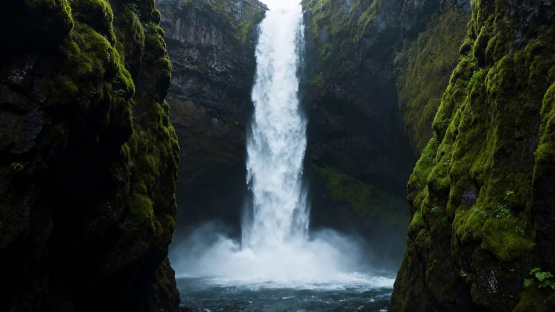 瀑布飞泻入潭图片