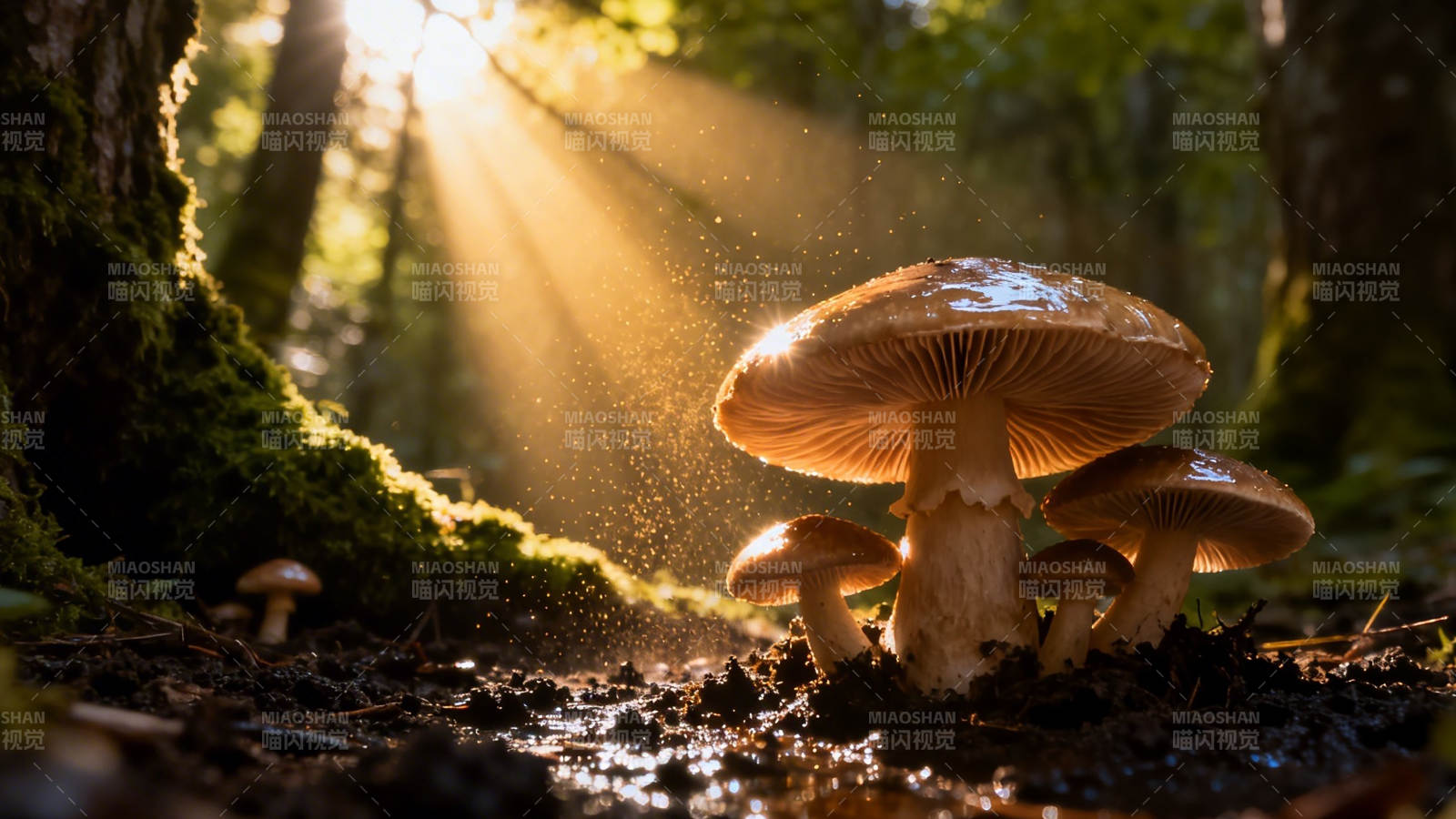 林间光影菌影图片