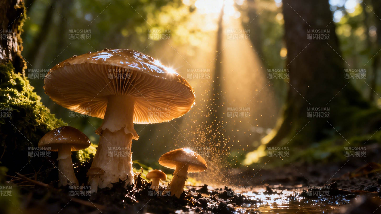 林间光斑下的蘑菇图片