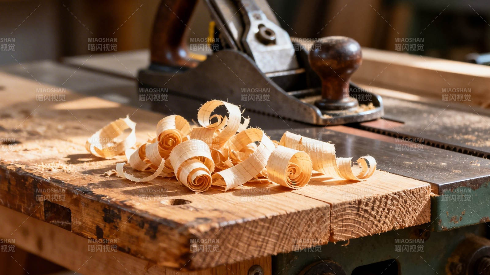 木工刨花与刨子图片