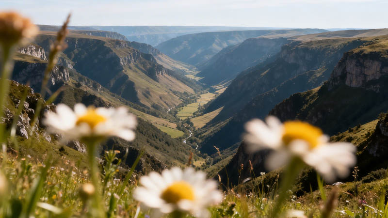 山间野花与峡谷图片