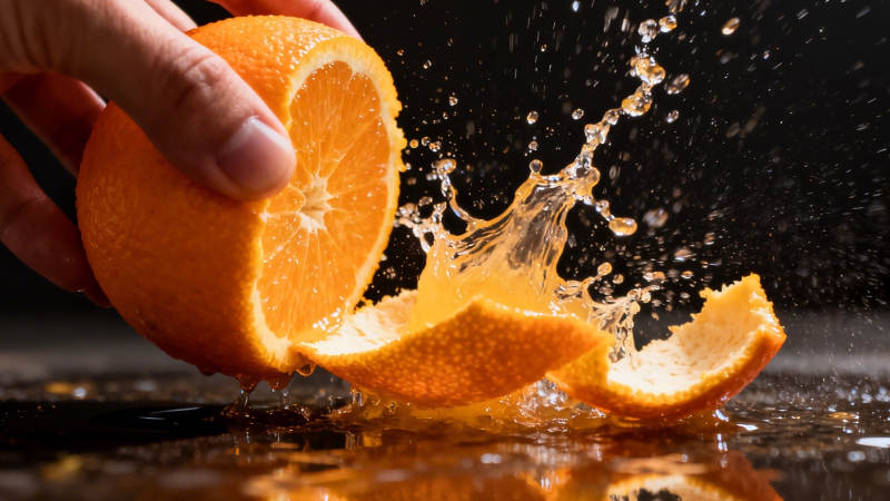 橙汁飞溅瞬间图片