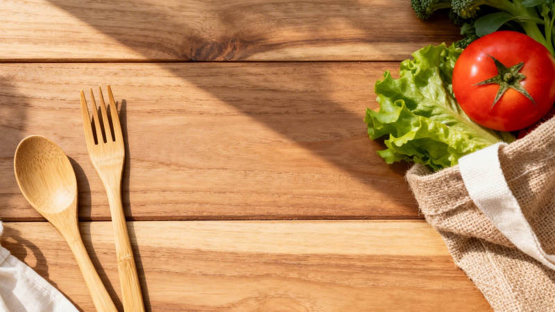 木桌上的新鲜食材图片