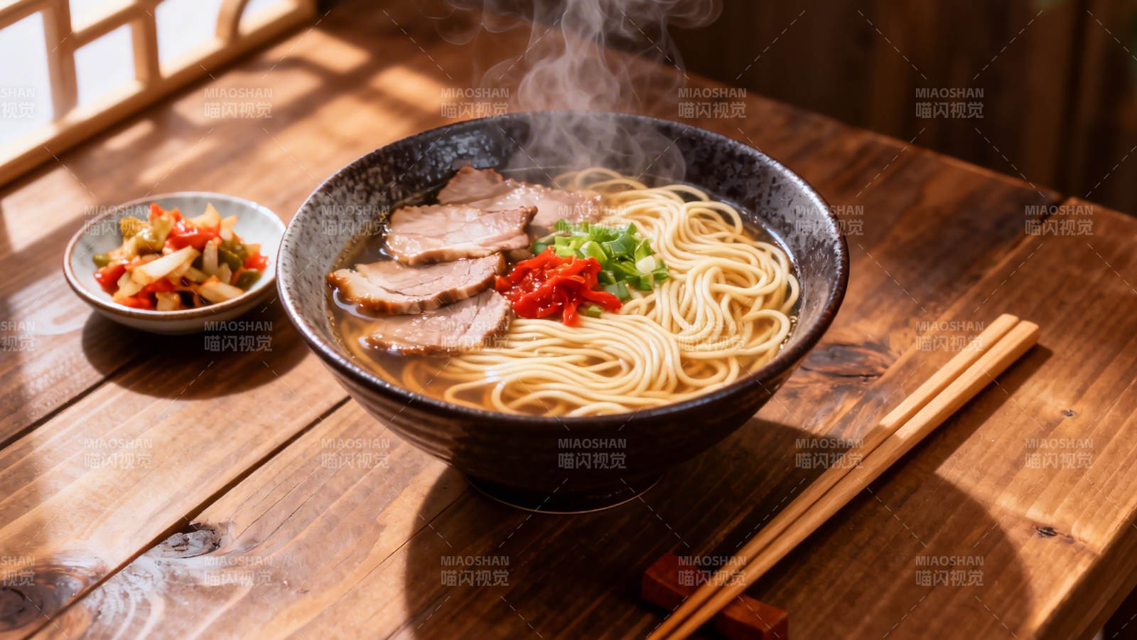 热气腾腾的拉面图片