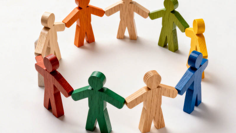 多彩木人手牵手图片