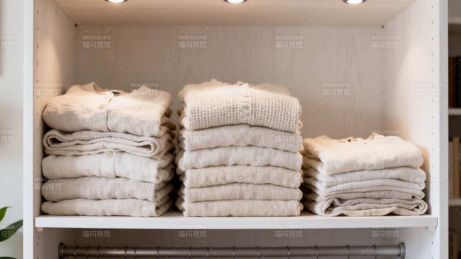 整洁叠放的白色毛巾图片