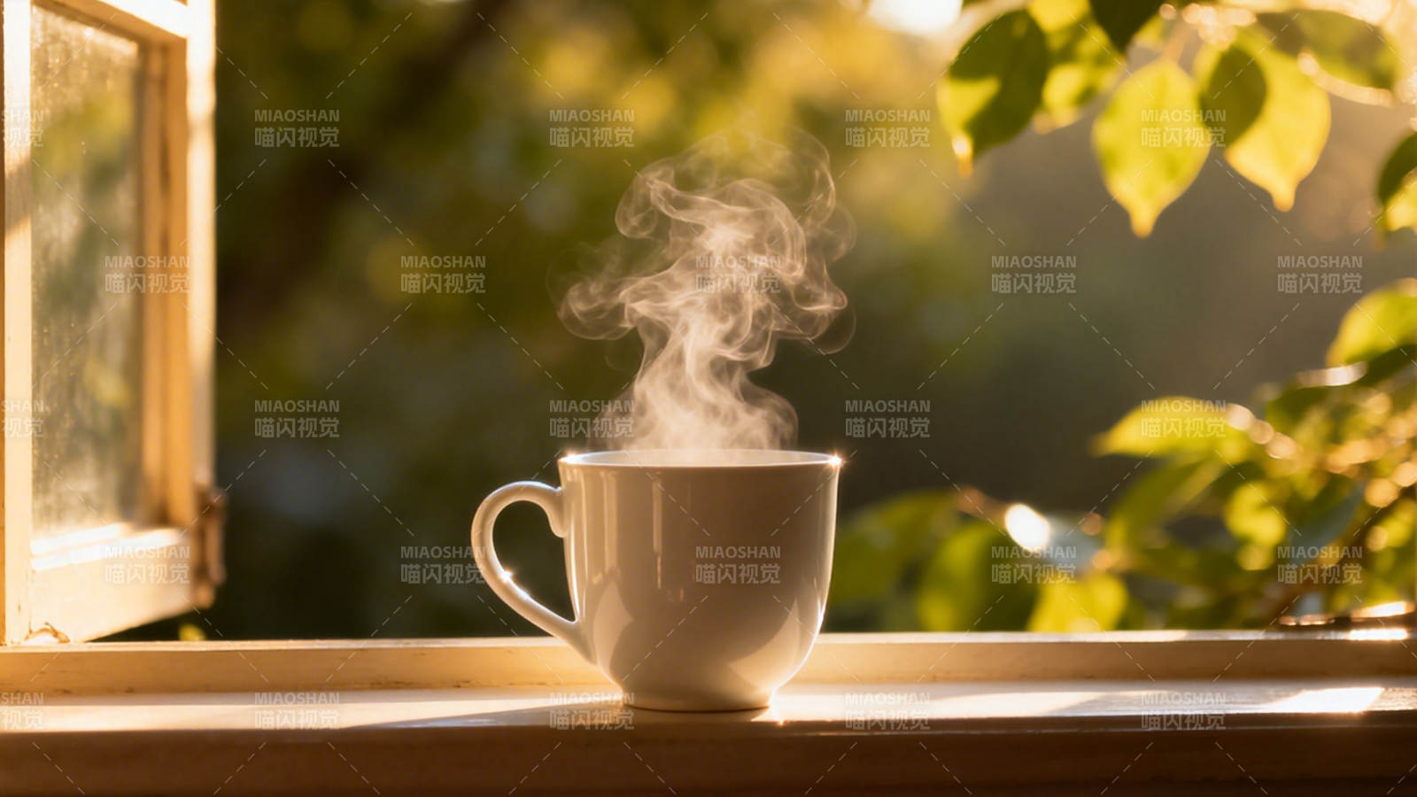 晨光中的热咖啡图片