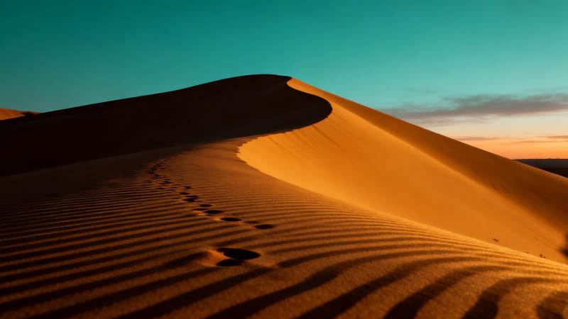 沙漠沙丘日落图片