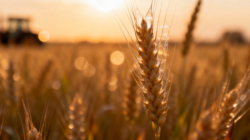 金秋麦田日落时图片