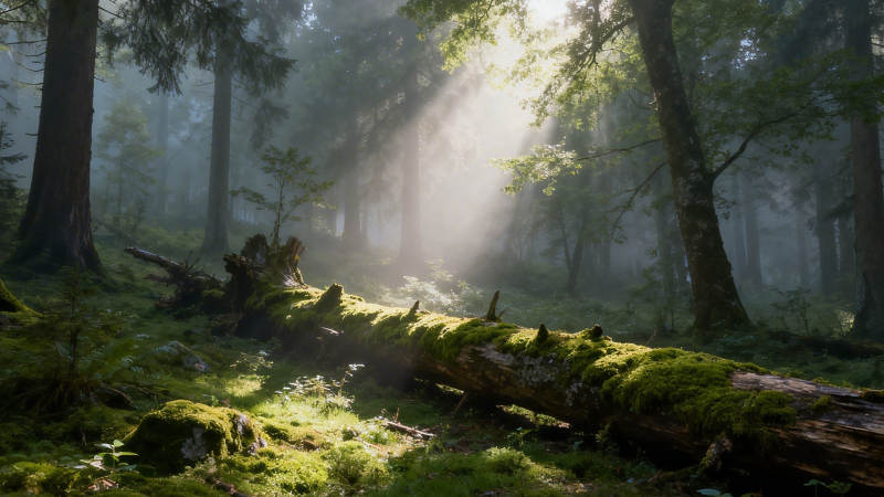 晨光穿透森林图片