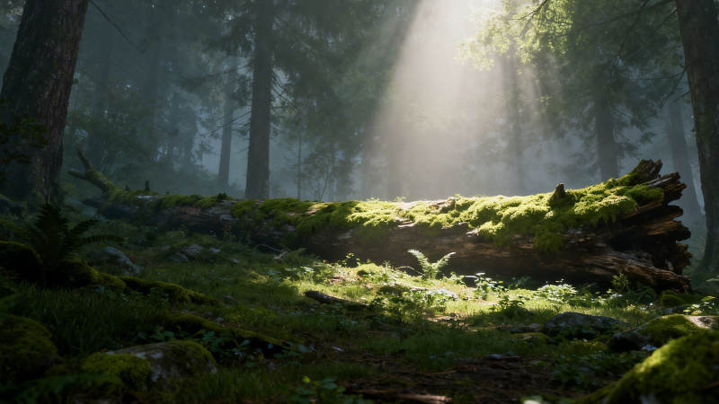 晨光穿透森林图片