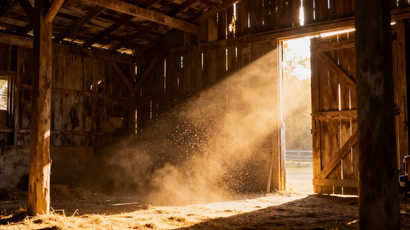 阳光洒进谷仓图片