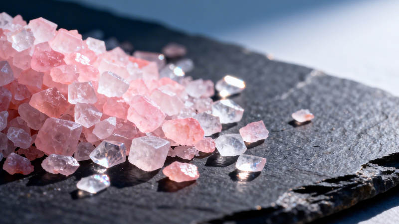 粉晶盐粒特写图片