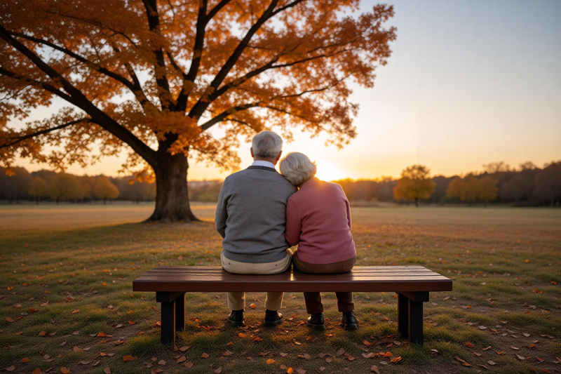 夕阳下的相守图片