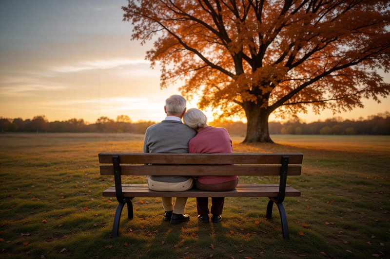 夕阳下的相依相伴图片