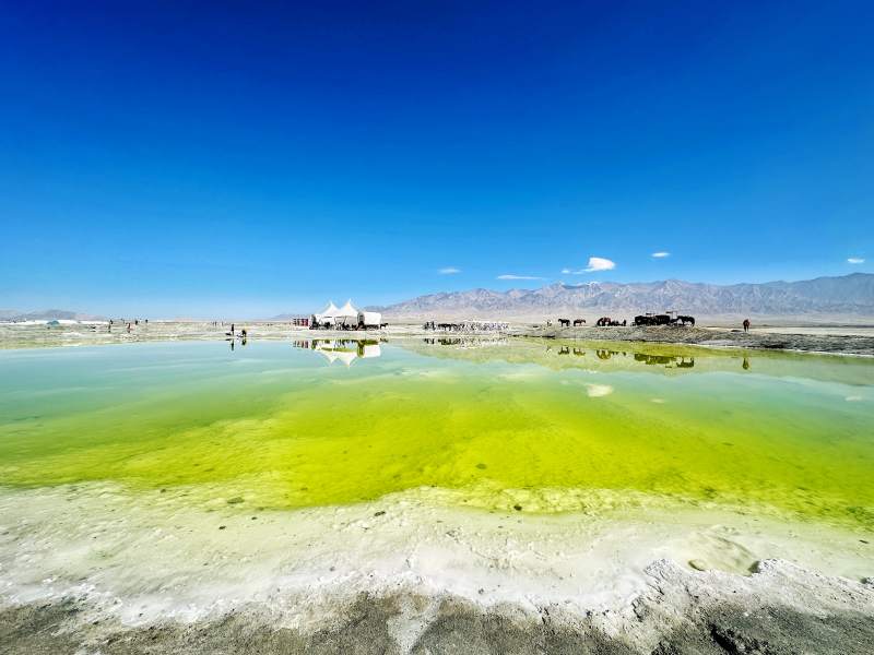 碧绿盐湖映蓝天图片