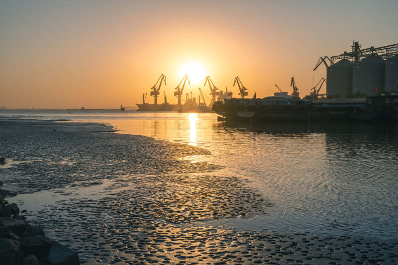 港口日落美景图片