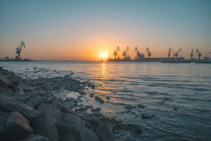 港口日落美景图片