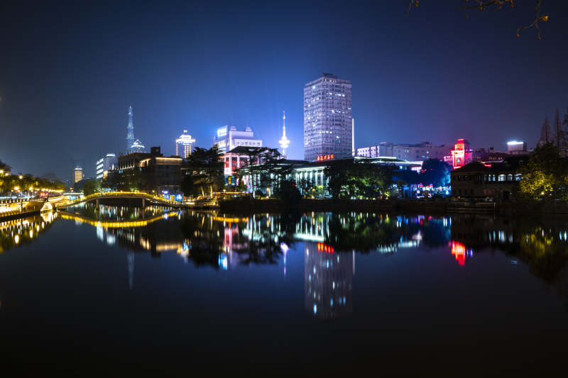 夜色中的城市倒影图片