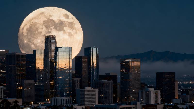 月升城市夜景图片