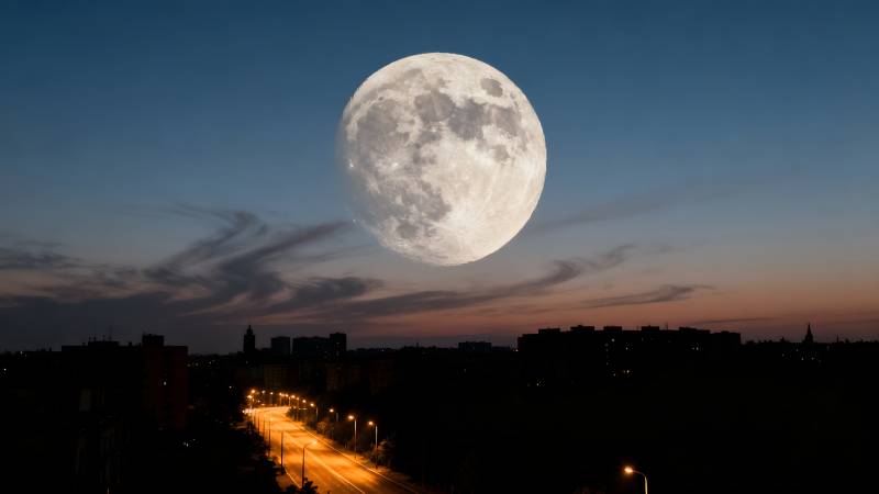 月升城市夜景图片