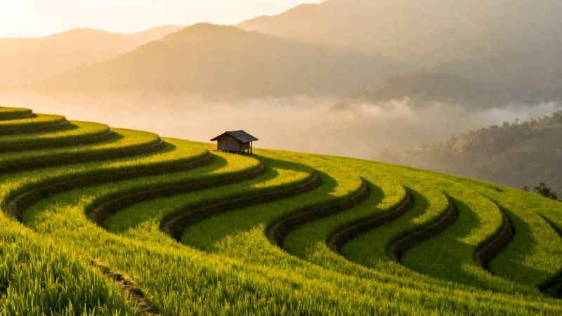 梯田晨曦图片
