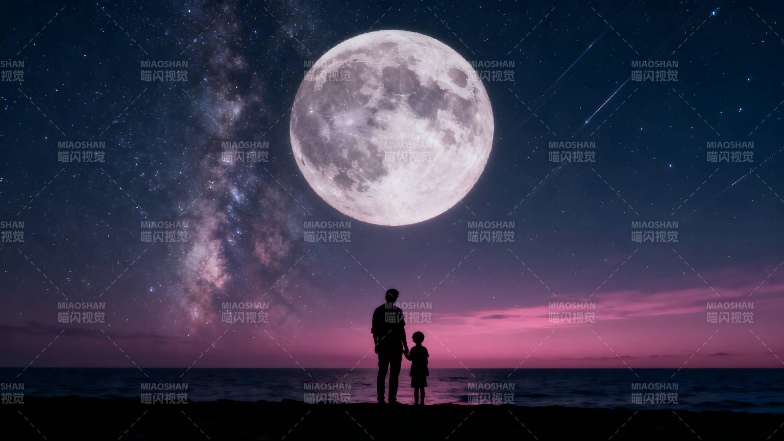月下亲子共赏星河图片