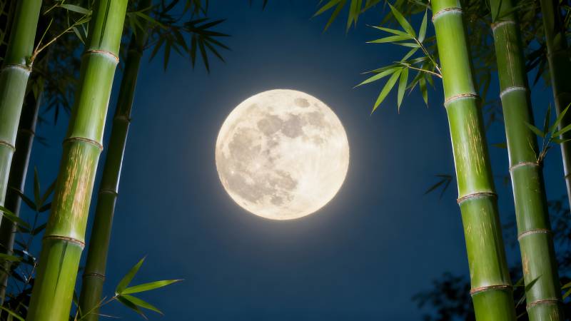 竹影映月夜图片