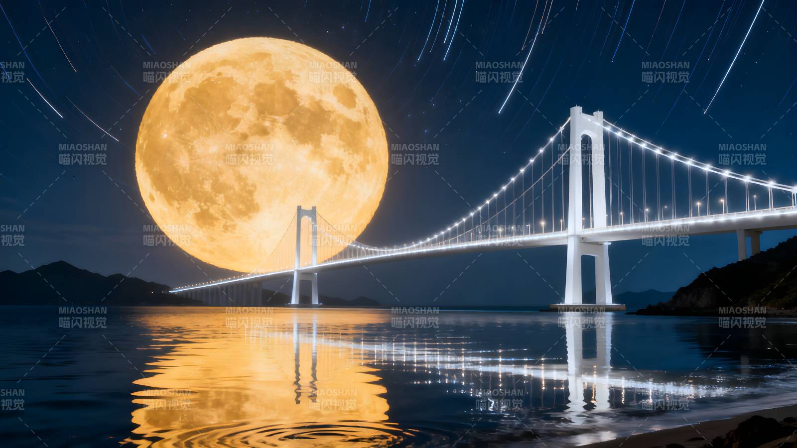 月夜大桥倒影图片