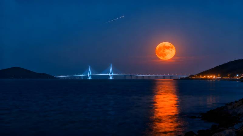 月照大桥夜景图片