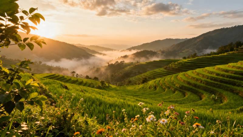 梯田晨曦图片