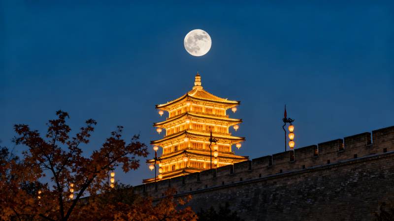 明月映古塔图片