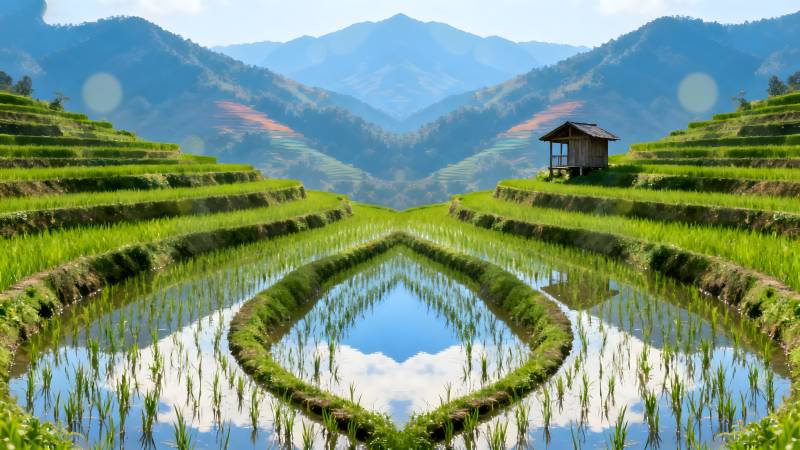 梯田映山色图片